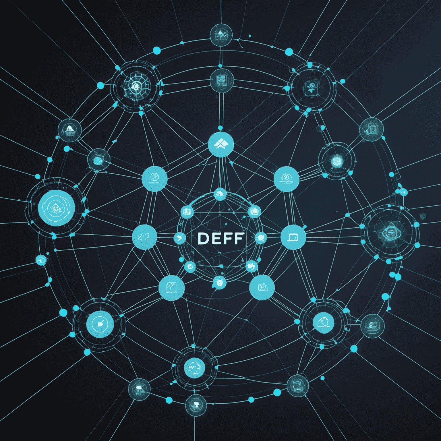 Futuristic representation of DeFi ecosystem powered by Layer3, showing interconnected networks and seamless transactions