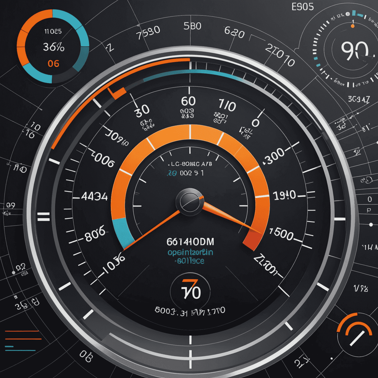 Visual representation of performance optimization tools for blockchain applications, showing speedometers and optimization graphs